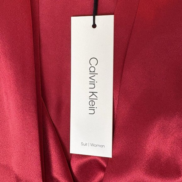 Calvin Klein Women's Satin Blouse Plus Size 2X Red Wrap Front V-Neck NWT $89 - Picture 11 of 15